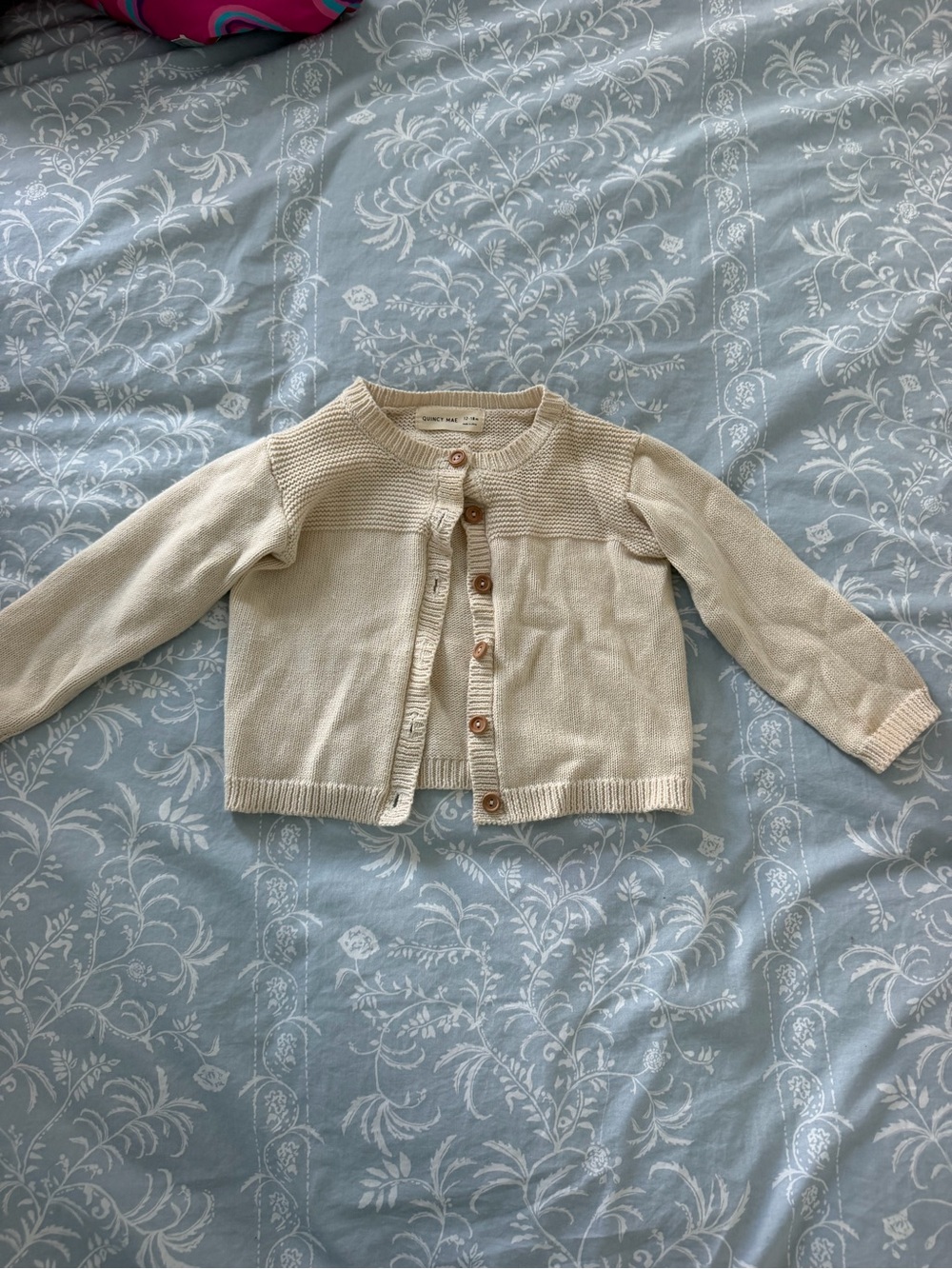 Quincy Mae Cream Knit Button Cardigan with Wooden Buttons
